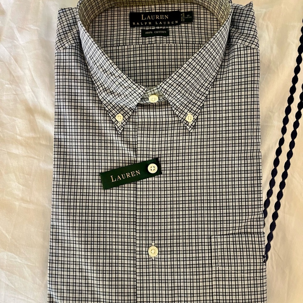 Lauren Ralph Lauren Men’s Blue & White Check Button-Down Shirt w/crest